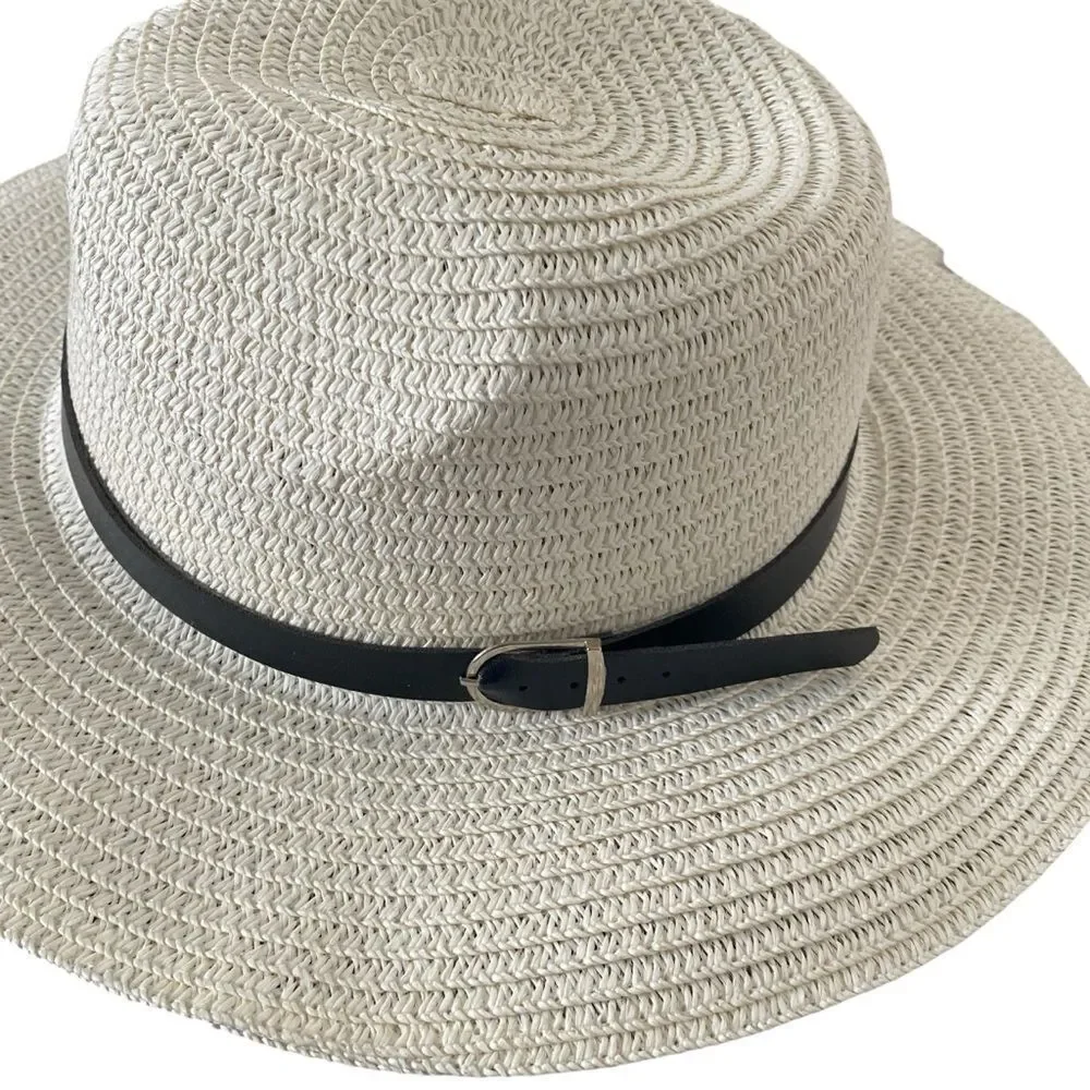 Cream Colored Silver Buckle Black Band Hat NWT